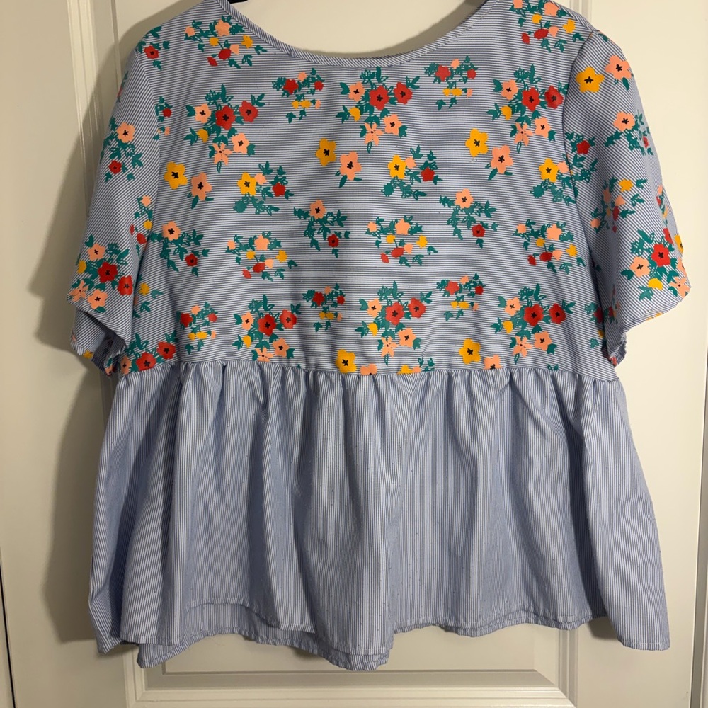 Floral Blue Peplum Top